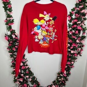 Nickelodeon 90s Cartoons Red Cropped Long Sleeve Graphic Shirt Womens Medium